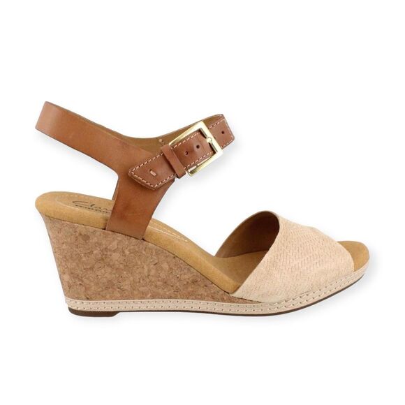 CLARKS Women’s Nude Helio Jet Wedge Sandals Size 9 - Picture 1 of 9